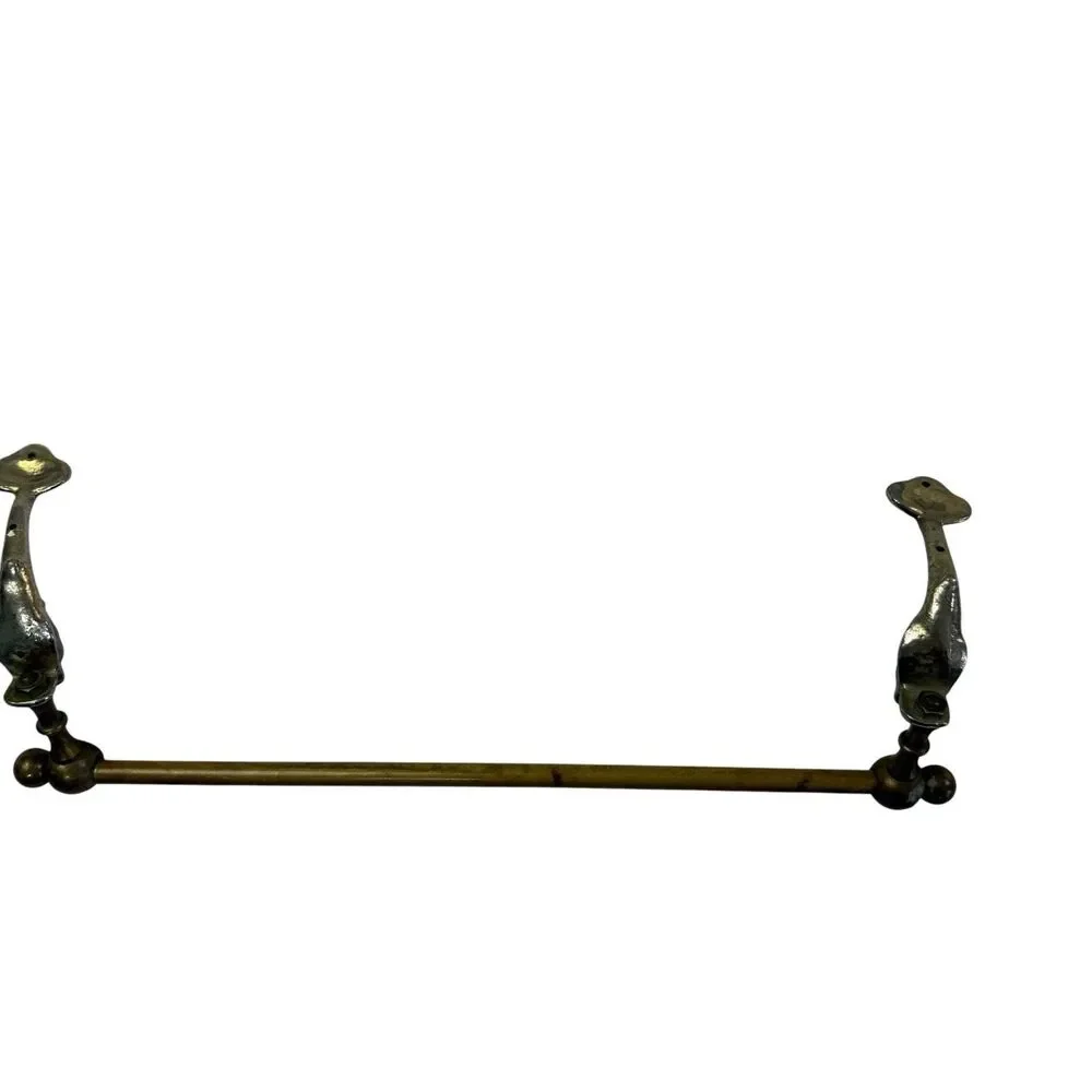 Vintage Koi Fish Dolphin Heraldic Brass Towel Bar Rack Holder MCM 14.5W